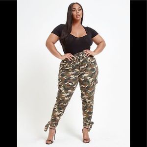 High Rise Camo Jogger Pants With Ankle Ties